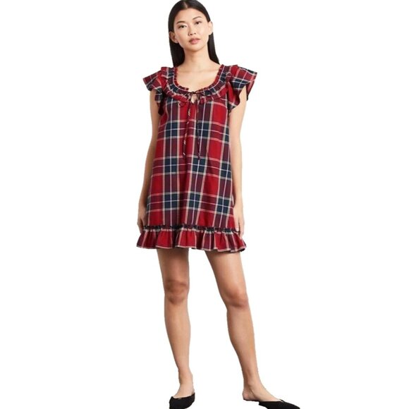 Hill House Red Tartan Plaid Cordelia Mini Nap Dress Size Medium - Picture 1 of 6